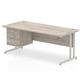 Impulse 1800 x 800mm Straight Office Desk Grey Oak Top Silver Cantilever Leg Workstation 1 x 2 Drawer Fixed Pedestal
