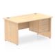 Impulse 1400 x 800mm Straight Office Desk Maple Top Panel End Leg Workstation 1 x 3 Drawer Fixed Pedestal