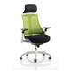 Flex Task Operator Chair White Frame Black Fabric Seat With Headrest Green Back