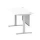 Air Modesty 1400 x 800mm Height Adjustable Office Desk White Top Cable Ports Silver Leg With Silver Steel Modesty Panel
