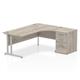 Impulse 1800mm Right Crescent Office Desk Grey Oak Top Silver Cantilever Leg Workstation 600 Deep Desk High Pedestal