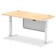 Air Modesty 1600 x 800mm Height Adjustable Office Desk Maple Top Cable Ports White Leg With White Steel Modesty Panel