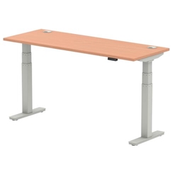 Air 1600 x 600mm Height Adjustable Office Desk Beech Top Cable Ports Silver Leg