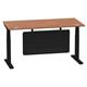 Air Modesty 1600 x 800mm Height Adjustable Office Desk Walnut Top Cable Ports Black Leg With Black Steel Modesty Panel