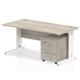 Impulse 1600 x 800mm Straight Office Desk Grey Oak Top White Cable Managed Leg Workstation 3 Drawer Mobile Pedestal