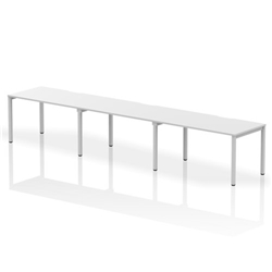 Evolve Plus 1400mm Single Row 3 Person Office Bench Desk White Top Silver Frame