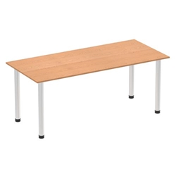Impulse 1800mm Straight Table Oak Top Brushed Aluminium Post Leg