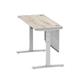 Air Modesty 1400 x 600mm Height Adjustable Office Desk Grey Oak Top Cable Ports Silver Leg With Silver Steel Modesty Panel