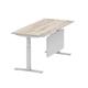 Air Modesty 1800 x 800mm Height Adjustable Office Desk Grey Oak Top Cable Ports Silver Leg With Silver Steel Modesty Panel