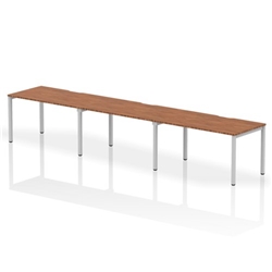 Evolve Plus 1400mm Single Row 3 Person Office Bench Desk Walnut Top Silver Frame