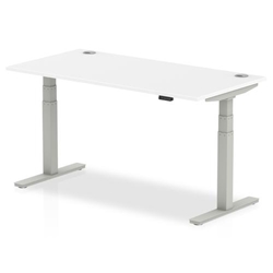 Air 1600 x 800mm Height Adjustable Office Desk White Top Cable Ports Silver Leg