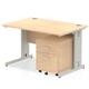 Impulse 1200 x 800mm Straight Office Desk Maple Top Silver Cable Managed Leg Workstation 2 Drawer Mobile Pedestal