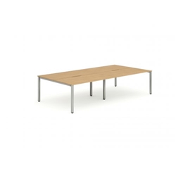 Evolve Plus 1400mm B2B 4 Person Office Bench Desk Beech Top Silver Frame