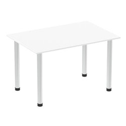 Impulse 1400mm Straight Table White Top Brushed Aluminium Post Leg