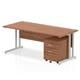 Impulse 1800 x 800mm Straight Office Desk Walnut Top Silver Cantilever Leg Workstation 2 Drawer Mobile Pedestal