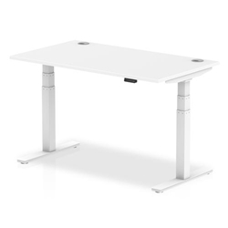 Air 1400 x 800mm Height Adjustable Office Desk White Top Cable Ports White Leg