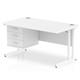 Impulse 1400 x 800mm Straight Office Desk White Top White Cantilever Leg Workstation 1 x 3 Drawer Fixed Pedestal