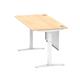 Air Modesty 1600 x 800mm Height Adjustable Office Desk Maple Top Cable Ports White Leg With White Steel Modesty Panel