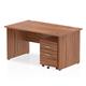 Impulse 1400 x 800mm Straight Office Desk Walnut Top Panel End Leg Workstation 2 Drawer Mobile Pedestal