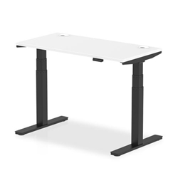 Air 1200 x 600mm Height Adjustable Office Desk White Top Cable Ports Black Leg
