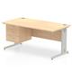 Impulse 1600 x 800mm Straight Office Desk Maple Top Silver Cable Managed Leg Workstation 1 x 3 Drawer Fixed Pedestal