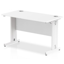 Impulse 1200 x 600mm Straight Office Desk White Top White Cable Managed Leg
