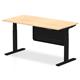 Air Modesty 1600 x 800mm Height Adjustable Office Desk Maple Top Black Leg With Black Steel Modesty Panel