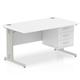 Impulse 1400 x 800mm Straight Office Desk White Top Silver Cable Managed Leg Workstation 1 x 3 Drawer Fixed Pedestal