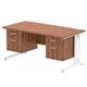 Impulse 1600 x 800mm Straight Office Desk Walnut Top White Cable Managed Leg Workstation 2 x 2 Drawer Fixed Pedestal