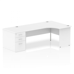 Impulse 1800mm Right Crescent Office Desk White Top Panel End Leg Workstation 800 Deep Desk High Pedestal