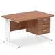 Impulse 1200 x 800mm Straight Office Desk Walnut Top White Cable Managed Leg Workstation 1 x 3 Drawer Fixed Pedestal