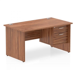 Impulse 1400 x 800mm Straight Office Desk Walnut Top Panel End Leg Workstation 1 x 2 Drawer Fixed Pedestal