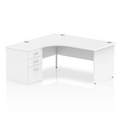 Impulse 1600mm Left Crescent Office Desk White Top Panel End Leg Workstation 600 Deep Desk High Pedestal