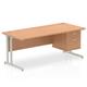 Impulse 1800 x 800mm Straight Office Desk Oak Top Silver Cantilever Leg Workstation 1 x 2 Drawer Fixed Pedestal