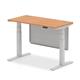 Air Modesty 1200 x 600mm Height Adjustable Office Desk Oak Top Cable Ports Silver Leg With Silver Steel Modesty Panel
