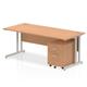 Impulse 1800 x 800mm Straight Office Desk Oak Top Silver Cantilever Leg Workstation 2 Drawer Mobile Pedestal