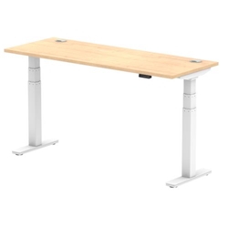 Air 1600 x 600mm Height Adjustable Office Desk Maple Top Cable Ports White Leg