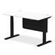 Air Modesty 1400 x 800mm Height Adjustable Office Desk White Top Cable Ports Black Leg With Black Steel Modesty Panel
