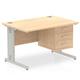 Impulse 1200 x 800mm Straight Office Desk Maple Top Silver Cable Managed Leg Workstation 1 x 3 Drawer Fixed Pedestal