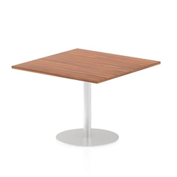 Italia 1000mm Poseur Square Table Walnut Top 720mm High Silver Leg