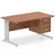 Impulse 1400 x 800mm Straight Office Desk Walnut Top Silver Cable Managed Leg Workstation 1 x 3 Drawer Fixed Pedestal