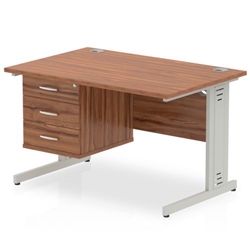 Impulse 1200 x 800mm Straight Office Desk Walnut Top Silver Cable Managed Leg Workstation 1 x 3 Drawer Fixed Pedestal