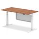 Air Modesty 1600 x 800mm Height Adjustable Office Desk Walnut Top White Leg With White Steel Modesty Panel