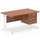 Impulse 1400 x 800mm Straight Office Desk Walnut Top White Cable Managed Leg Workstation 1 x 2 Drawer Fixed Pedestal
