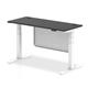 Air Black Series 1400 x 600mm Height Adjustable Desk Black Top with Cable Ports White Leg With White Steel Modesty Panel