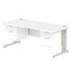 Impulse 1800 x 800mm Straight Office Desk White Top Silver Cable Managed Leg Workstation 2 x 2 Drawer Fixed Pedestal