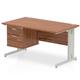 Impulse 1400 x 800mm Straight Office Desk Walnut Top Silver Cable Managed Leg Workstation 1 x 2 Drawer Fixed Pedestal