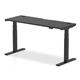 Air Black Series 1600 x 600mm Height Adjustable Desk Black Top with Cable Ports Black Leg
