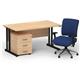 Impulse 1400mm Straight Office Desk Maple Top Black Cantilever Leg with 3 Drawer Mobile Pedestal and Chiro Medium Back Blue