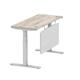 Air Modesty 1400 x 600mm Height Adjustable Office Desk Grey Oak Top Cable Ports Silver Leg With Silver Steel Modesty Panel